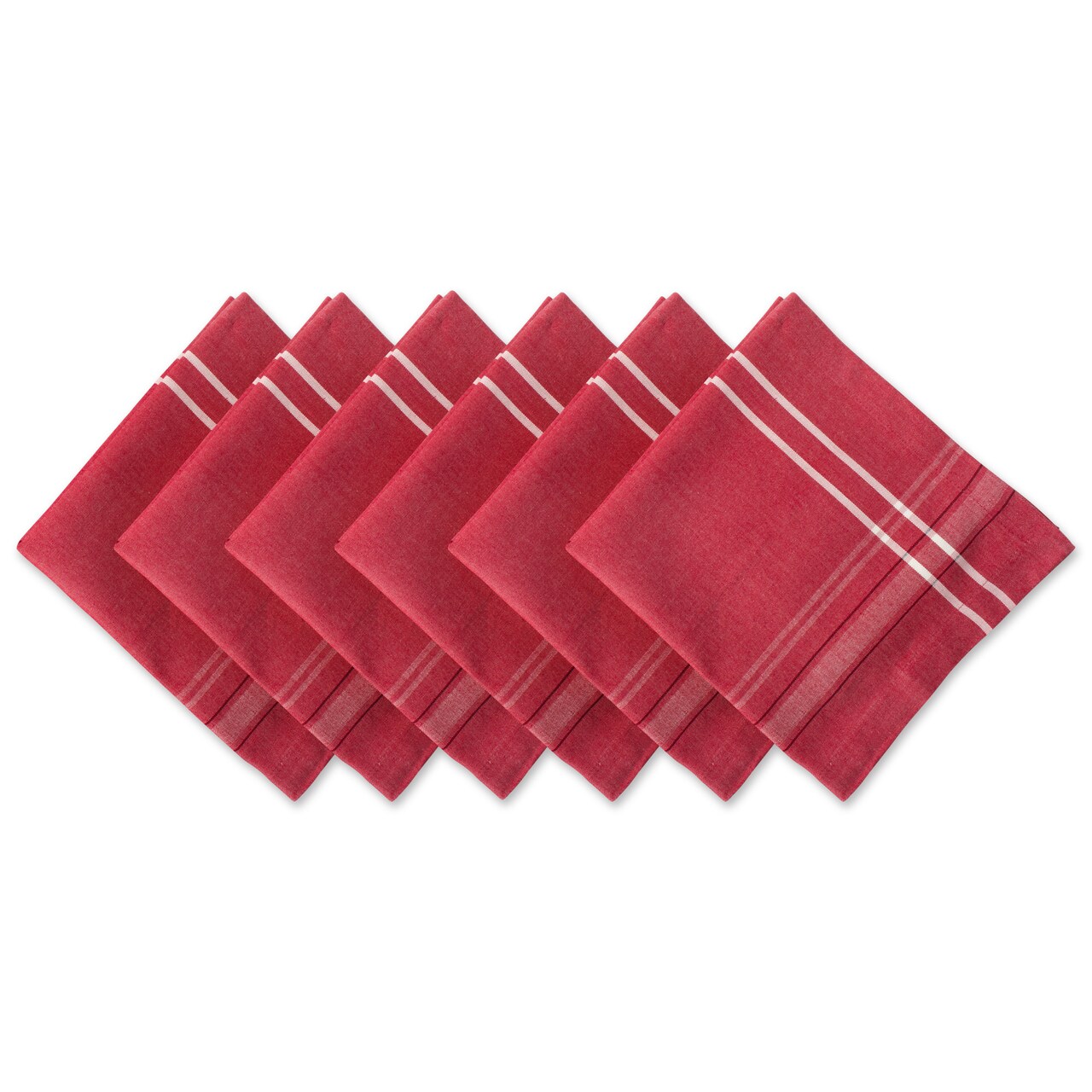 CC Home Furnishings Set of 6 Tango Red and White Chambray French Striped Napkins 20”